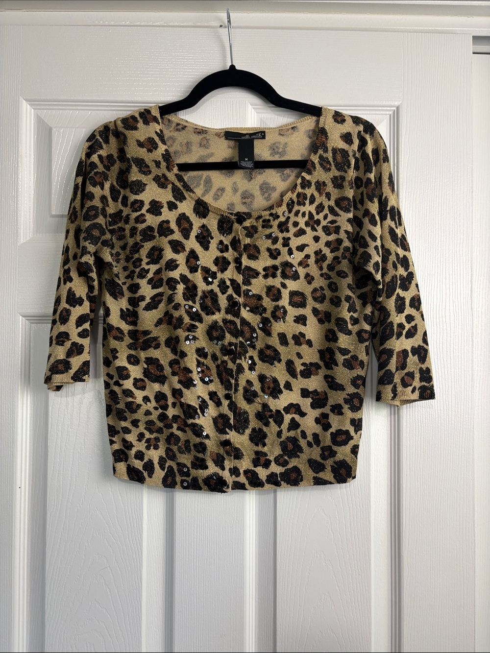 Willi Smith Leopard-Print Scoop Neck Sweater in Tan and Black